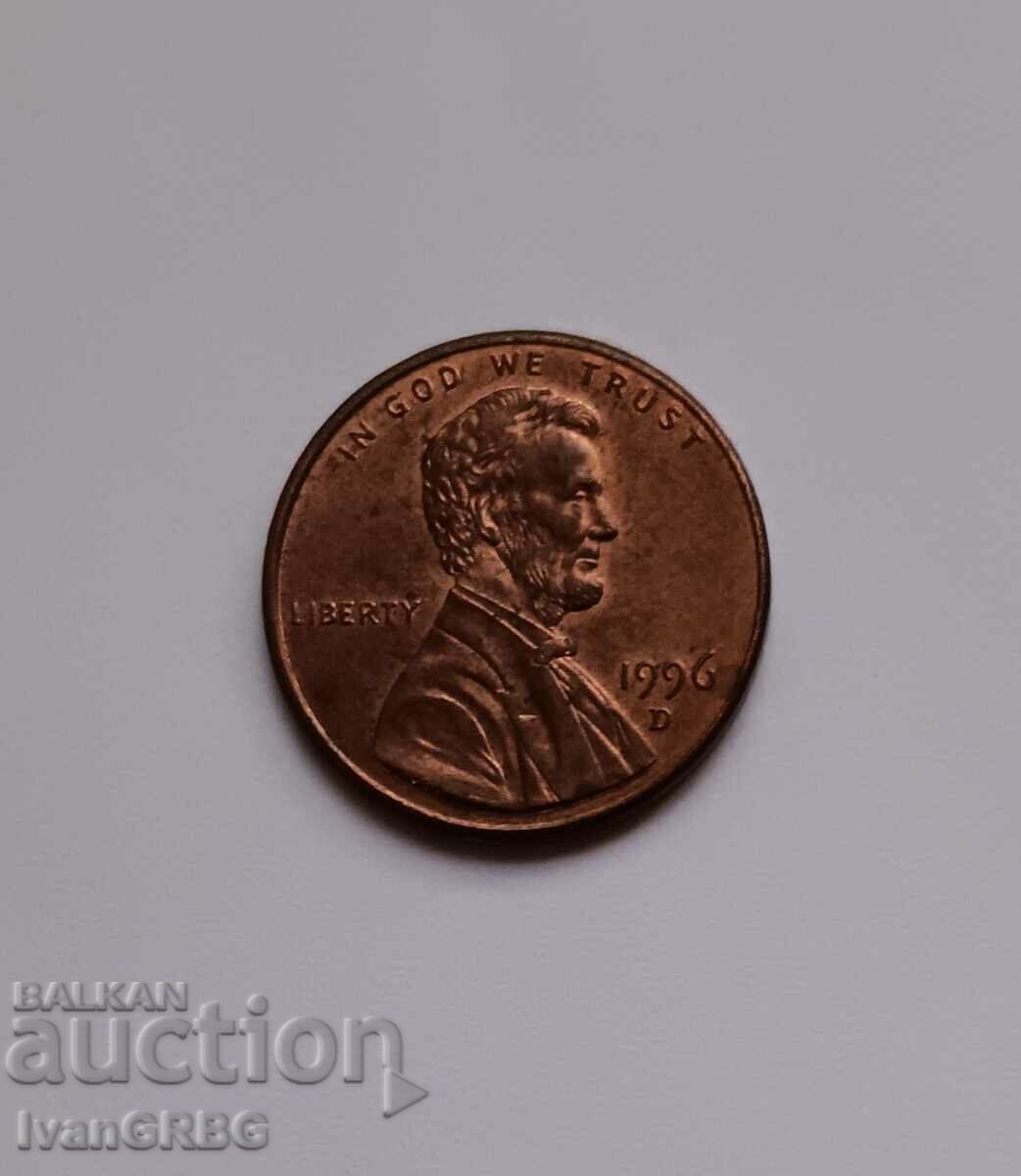 1 цент САЩ 1996 1 цент 1996 Американска монета Линкълн