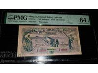 Много рядка сертифицирана банкнота Мексико 1914г. 5 центавос