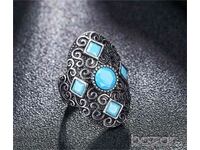 Vintage Turquoise Ring, Tibetan Silver, Size 62
