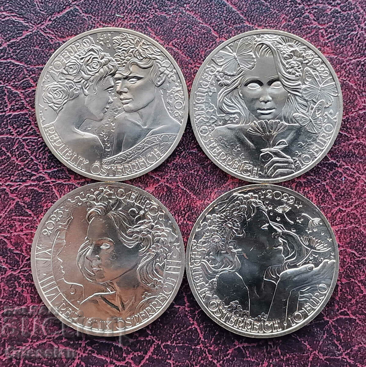 Austria • Set of 4 euro coins "Say it with flowers" with price 140.00 BGN | € 71.58 Austria • Set of 4 euro coins "Say it with flowers" with price 140.00 BGN | € 71.58