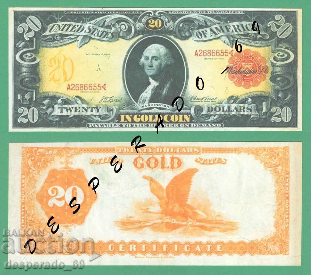 (¯`'•.¸(reproducere) 20 USD 1905 UNC¸.•'´¯)
