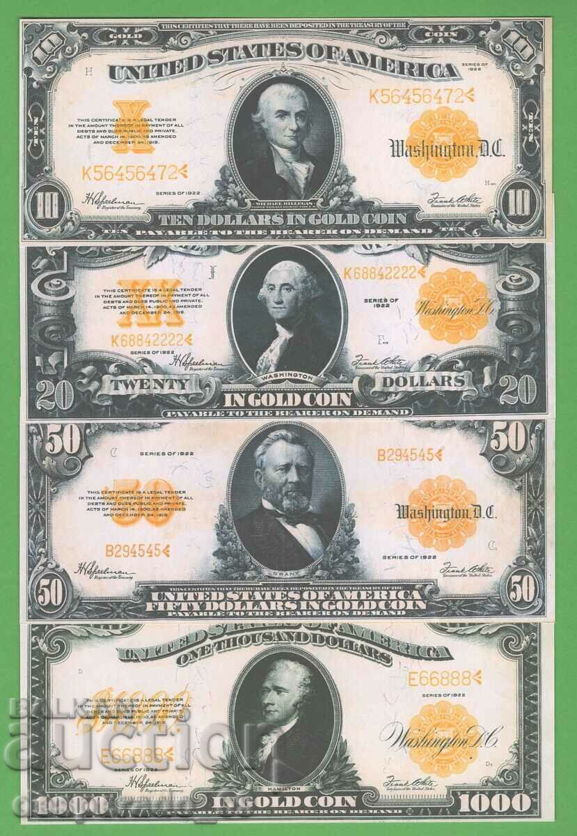 (¯`'•.¸(репродукция)  САЩ 1922 UNC -4 бр.банкноти¸.•'´¯)