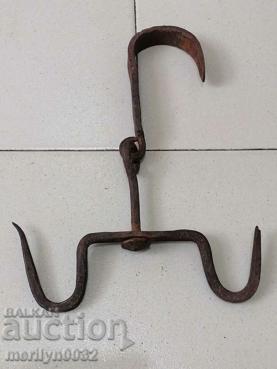 Antique Wrought Iron Hook, Double Hook