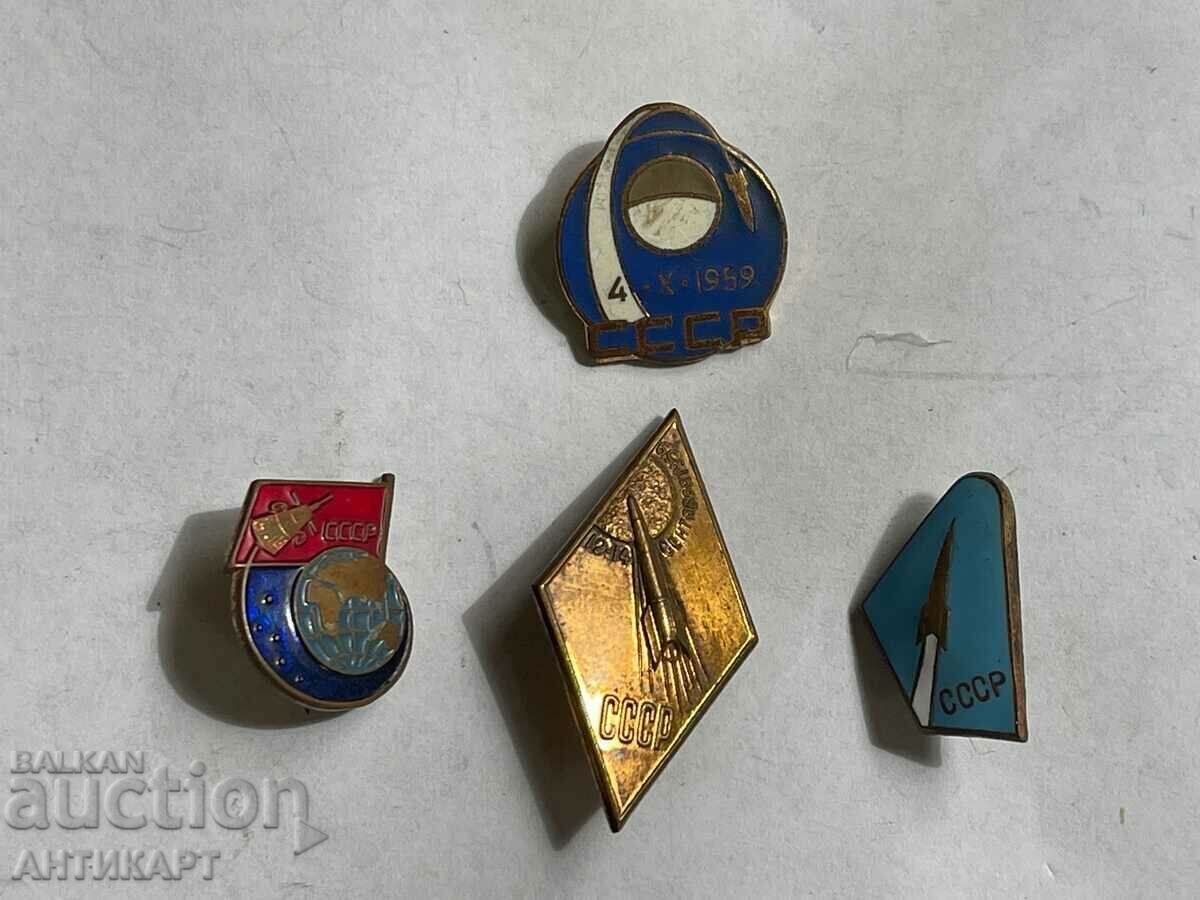 USSR Russia 4 old Soviet badges signs space rockets enamel