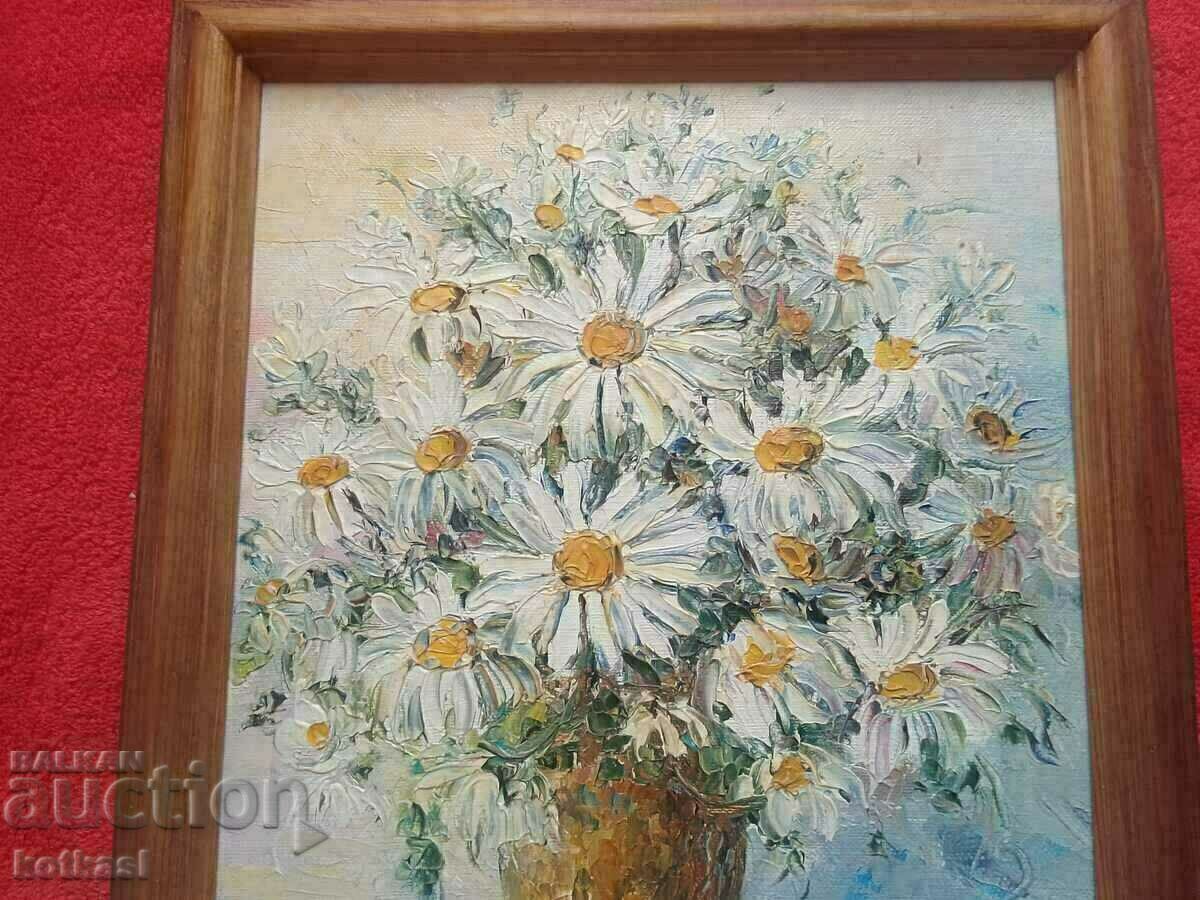 Bulgarian author Vyara Georg Daisies oil on canvas with price 585.50 BGN | € 299.36 Bulgarian author Vyara Georg Daisies oil on canvas with price 585.50 BGN | € 299.36