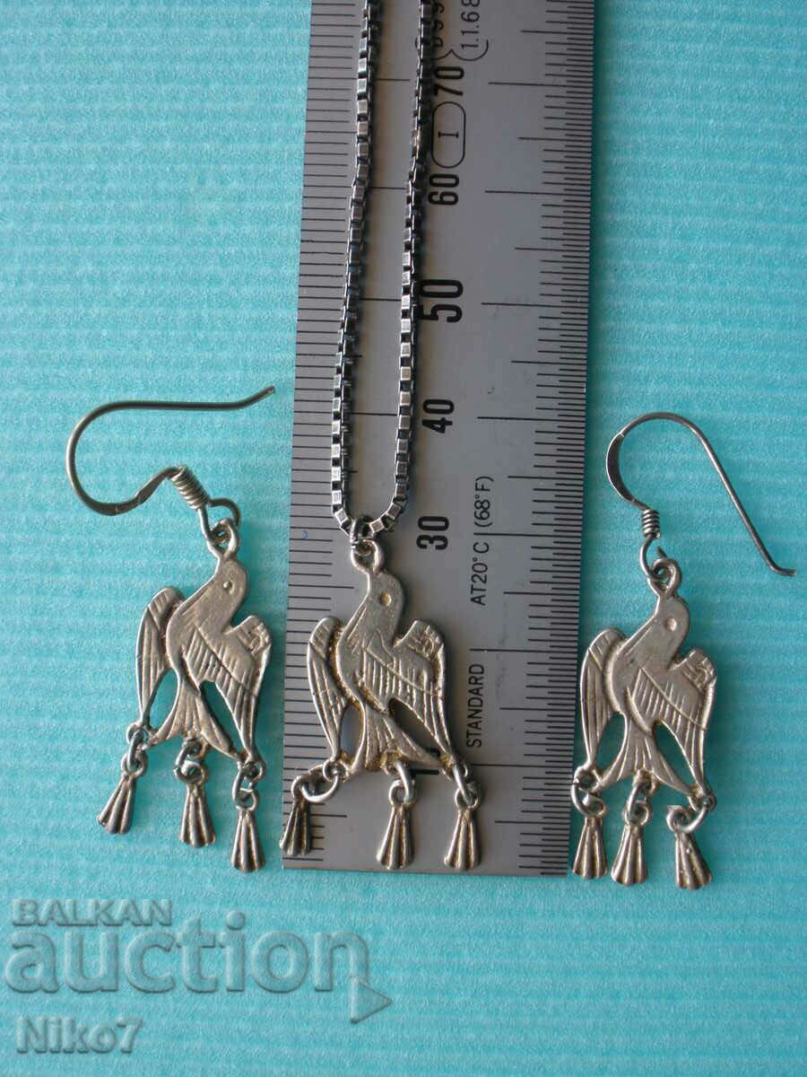 Antique silver jewelry (necklace + earrings). - 6 Antique silver jewelry (necklace + earrings). - 6
