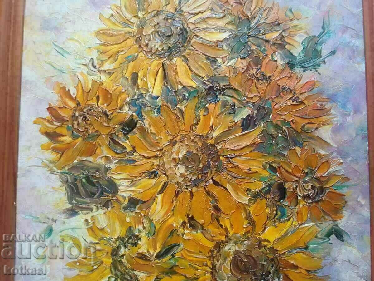 Delivery of Bulgarian author Vyara Georg Sunflowers oil canvas signature Delivery of Bulgarian author Vyara Georg Sunflowers oil canvas signature