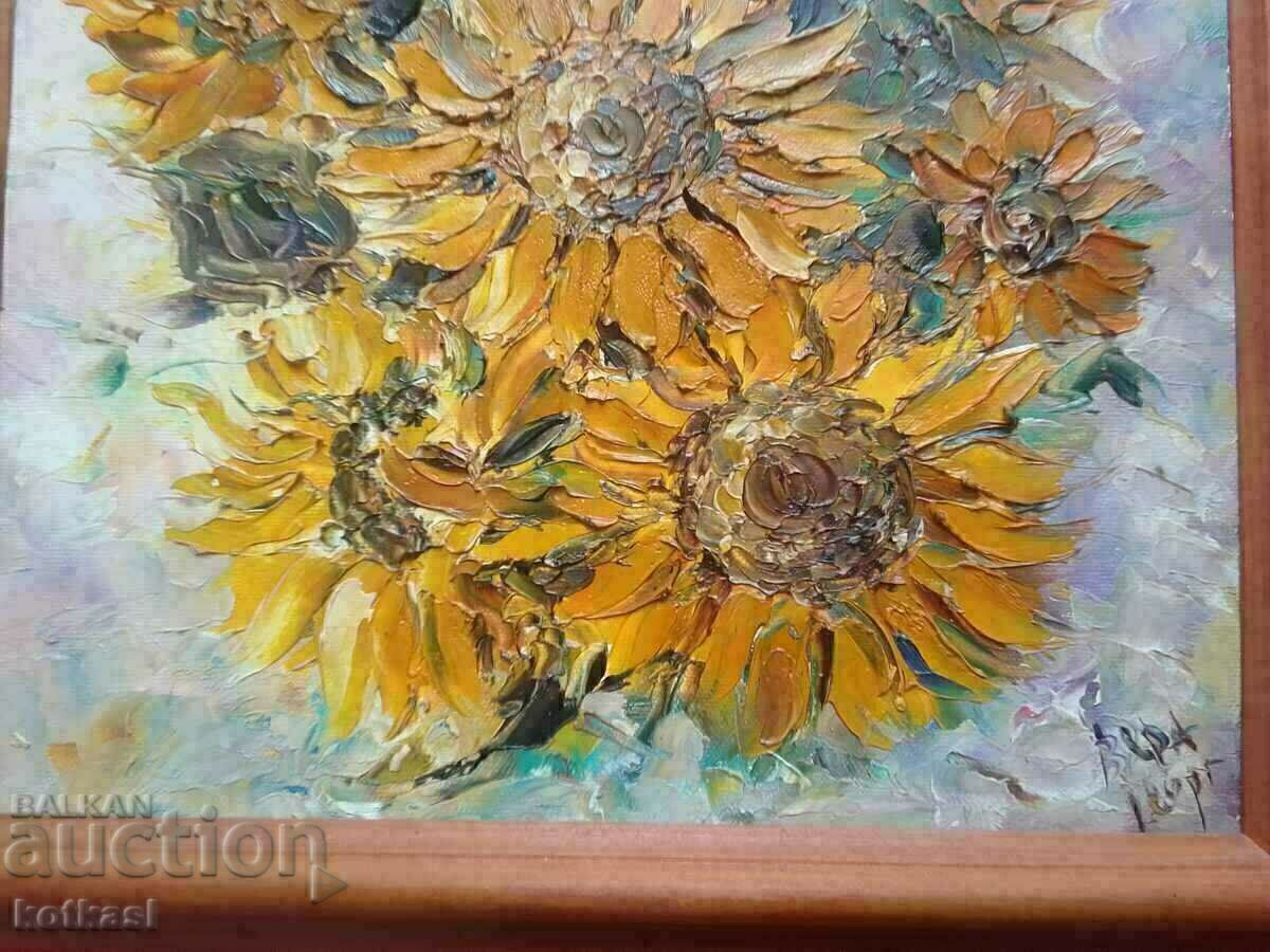 Bulgarian author Vyara Georg Sunflowers oil canvas signature - 5 Bulgarian author Vyara Georg Sunflowers oil canvas signature - 5