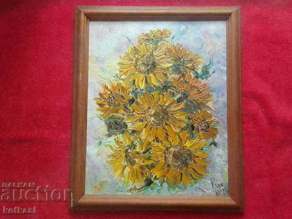 Bulgarian author Vyara Georg Sunflowers oil canvas signature Bulgarian author Vyara Georg Sunflowers oil canvas signature