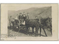 Original photo, a group of soldiers with a wagon and a woman