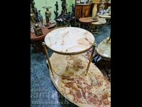 A wonderful antique bronze onyx side table