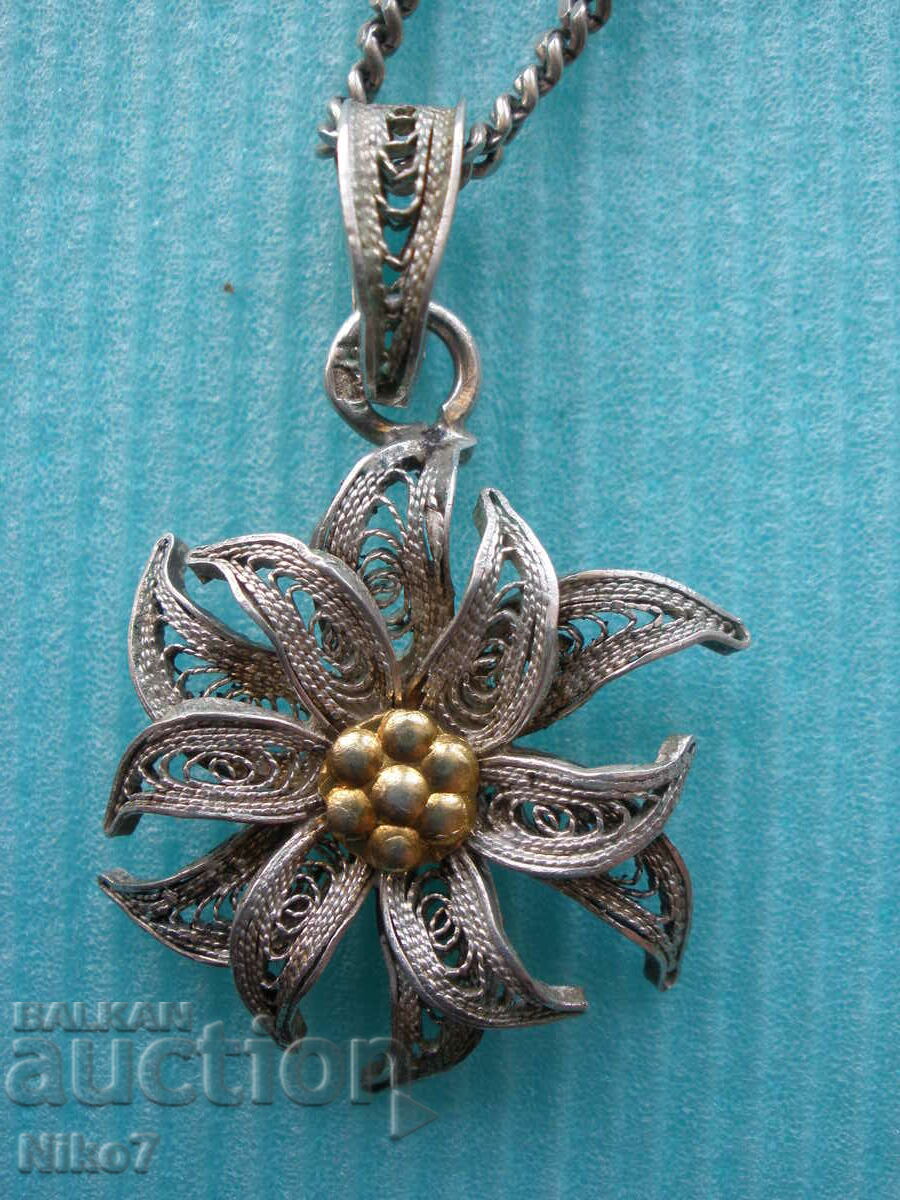Antique silver necklace, flower necklace, filigree with gilding. with price 89.99 BGN | € 46.01