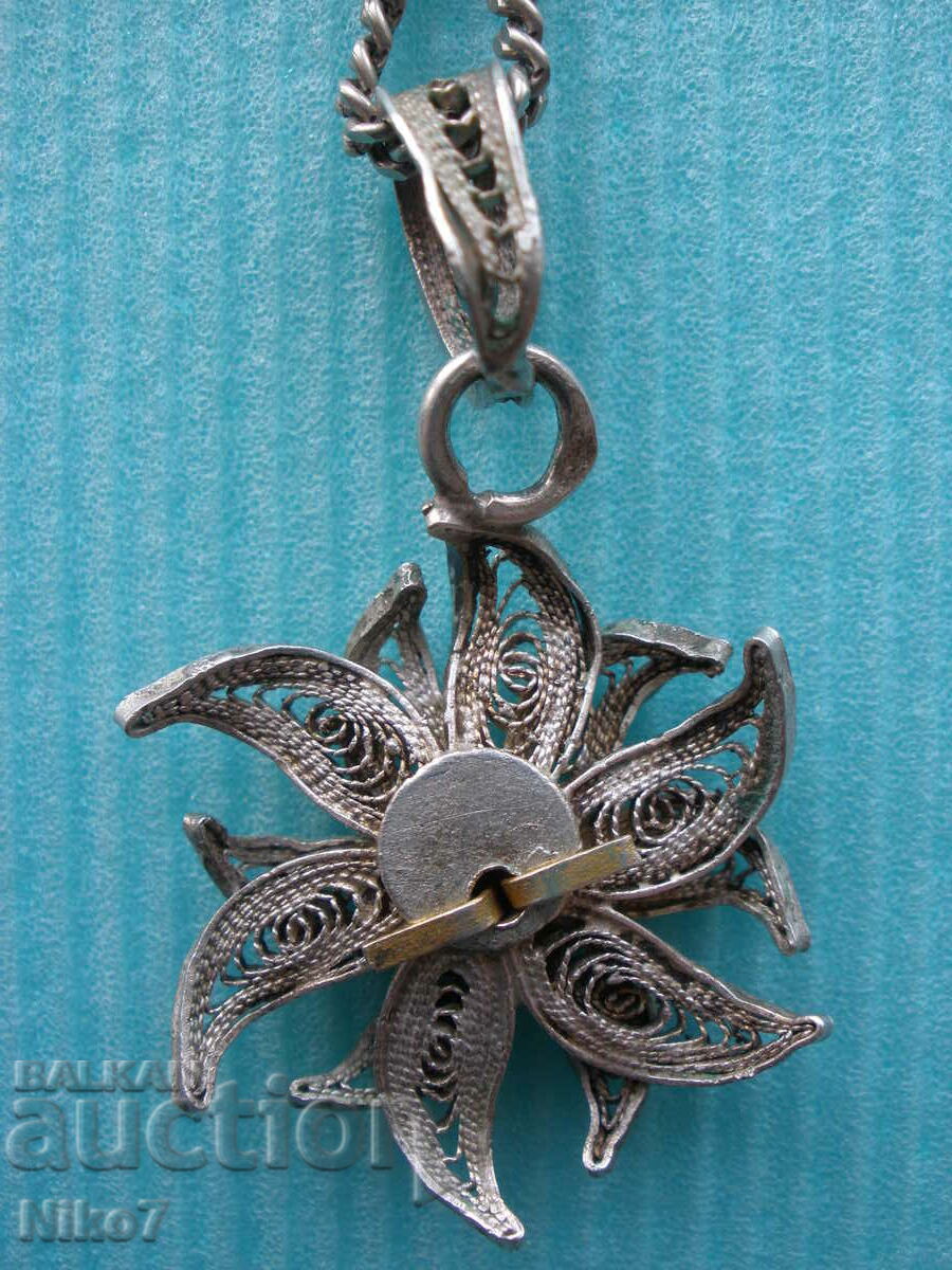 Auction  Antique silver necklace, flower necklace, filigree with gilding.