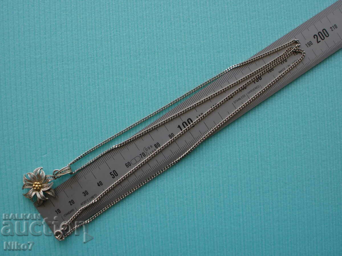 Antique silver necklace, flower necklace, filigree with gilding. - 7