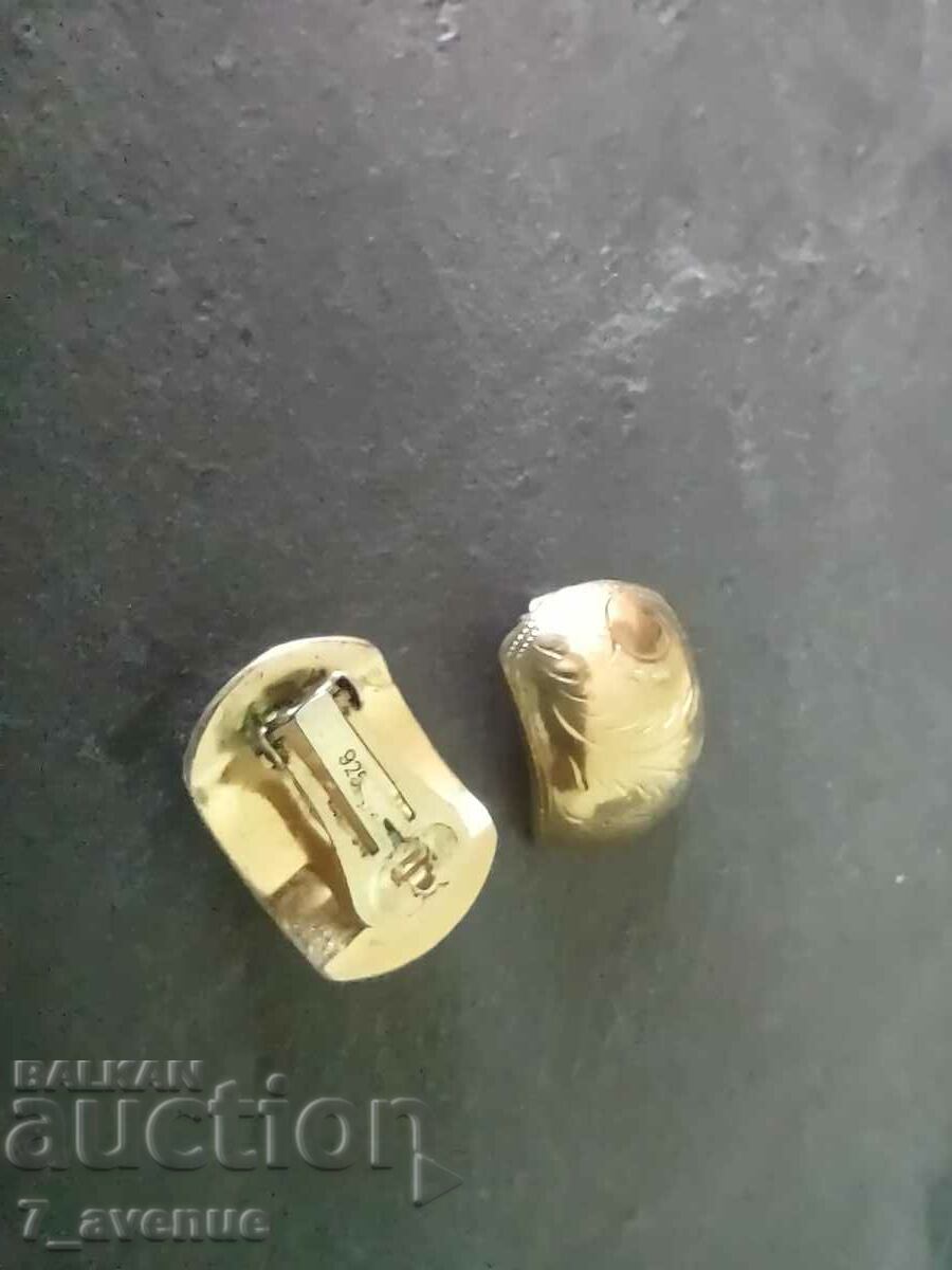 Silver earrings, clip, engravings, gilding, 2.04.24 - 5