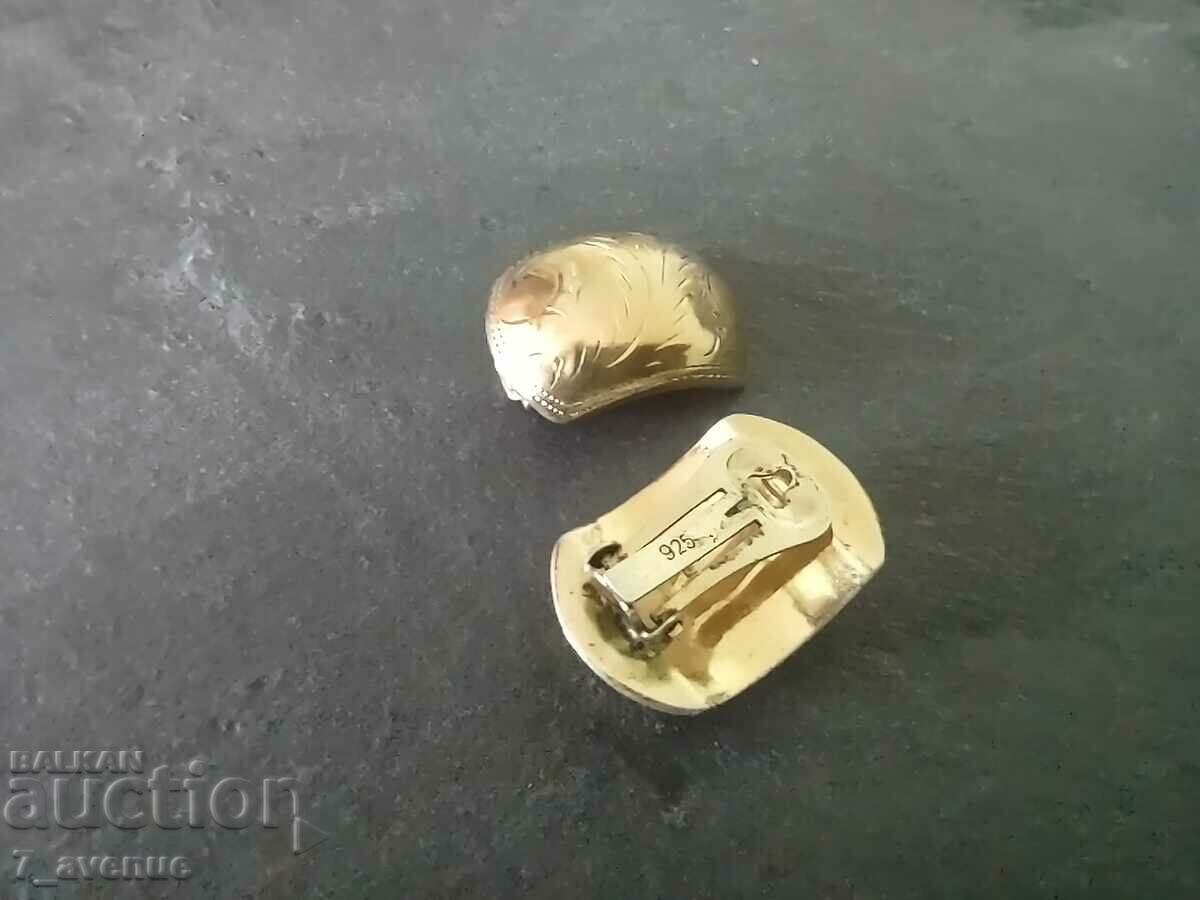 Silver earrings, clip, engravings, gilding, 2.04.24 - 6