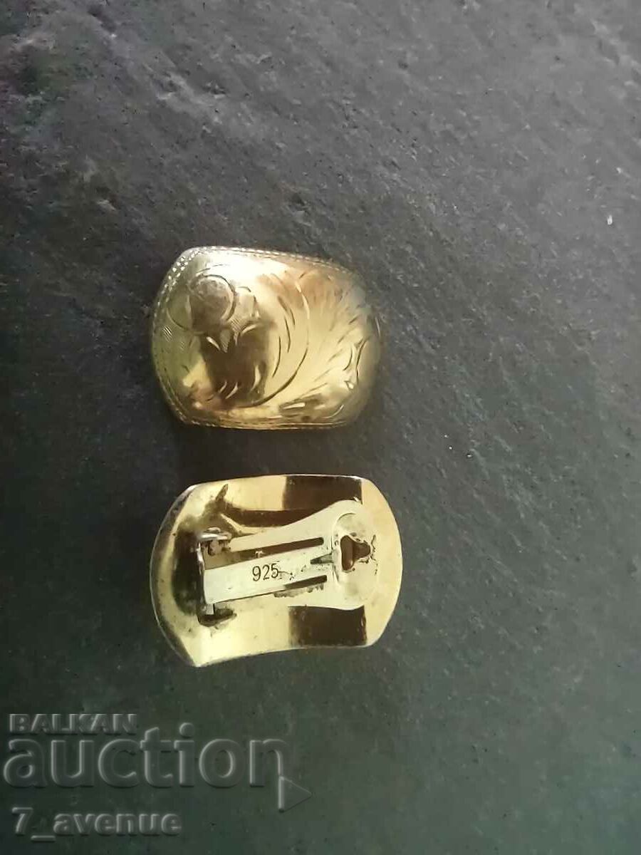 Silver earrings, clip, engravings, gilding, 2.04.24 - 7