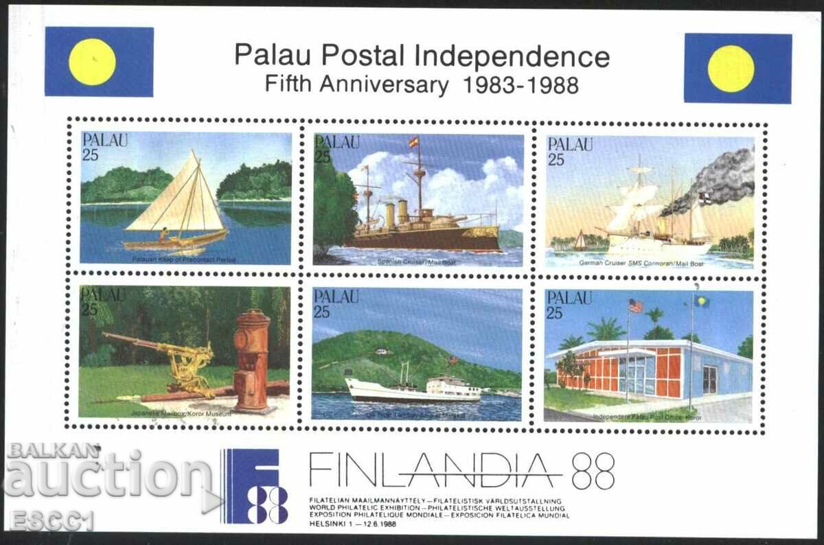 Clean stamps in small sheet Ships Boats 1988 from Palau
