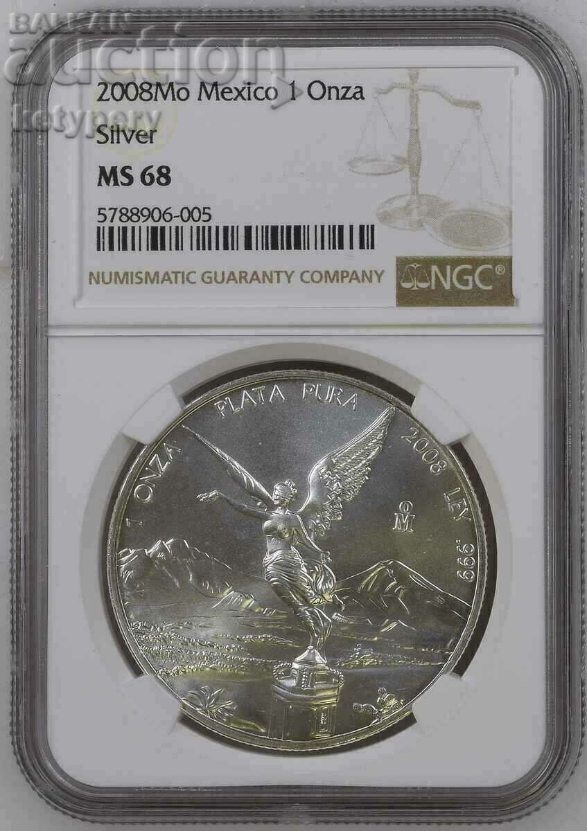 1 oz сребро Мексико 2008 NGC MS 68