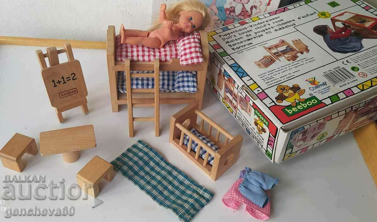 A set of accessories for a wooden dollhouse