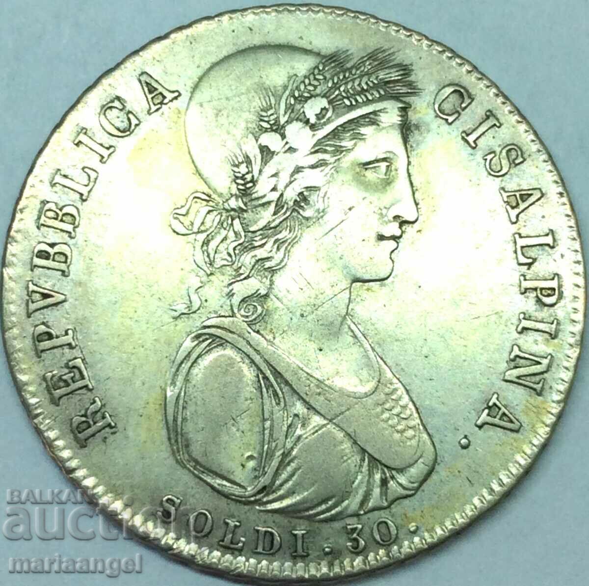 Italia 30 soldi 1801 Cisalpina Milan argint