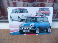 Placă metalică mașină Mini Cooper Mini Cooper alb albastru roșu