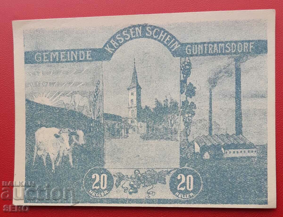 Банкнота-Австрия-Д.Австрия-Гунтрамсдорф-20 хелера 1920