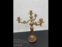 Italian bronze candlestick with gilding and agate. #5269