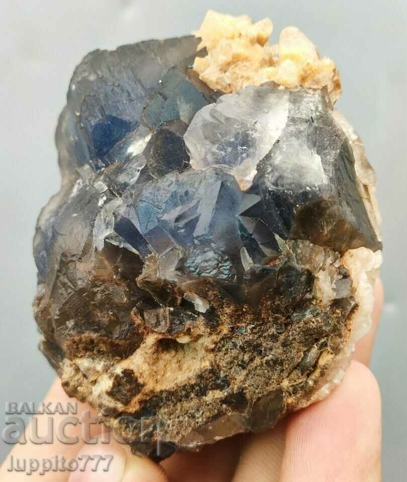 215 γραμμάρια φυσικού μπλε φθορίτη με ασβεστίτη σε μια μοναδική μήτρα - 6