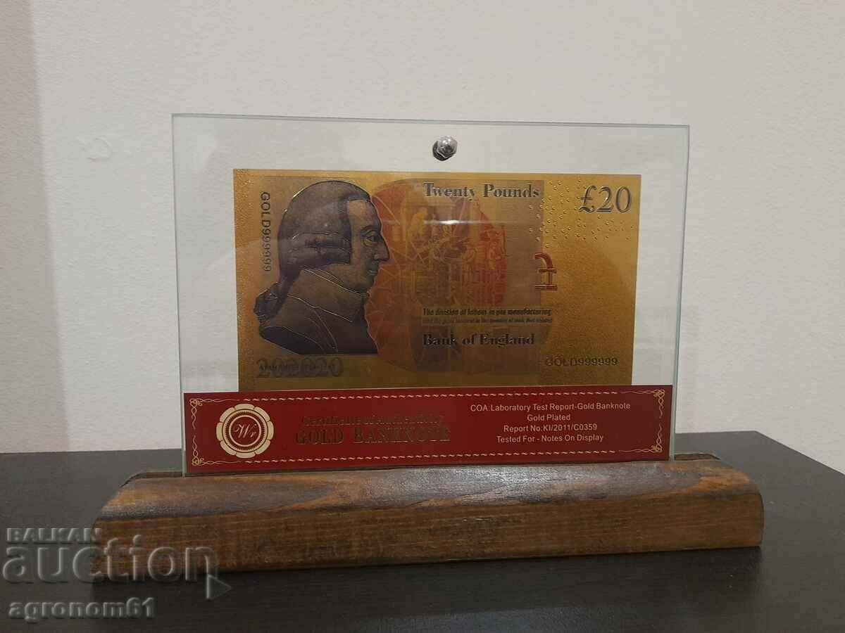 Banknotes Pounds gold in a glass holder and solid wood with price 35.00 BGN | € 17.90 Banknotes Pounds gold in a glass holder and solid wood with price 35.00 BGN | € 17.90