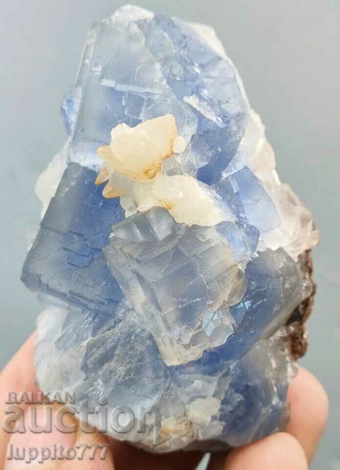 176 γραμμάρια φυσικού μπλε φθορίτη με ασβεστίτη σε μήτρα μοναδικό - 5