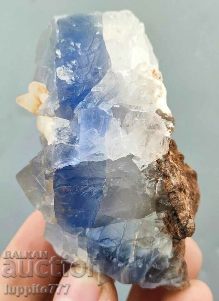 176 γραμμάρια φυσικού μπλε φθορίτη με ασβεστίτη σε μήτρα μοναδικό - 6