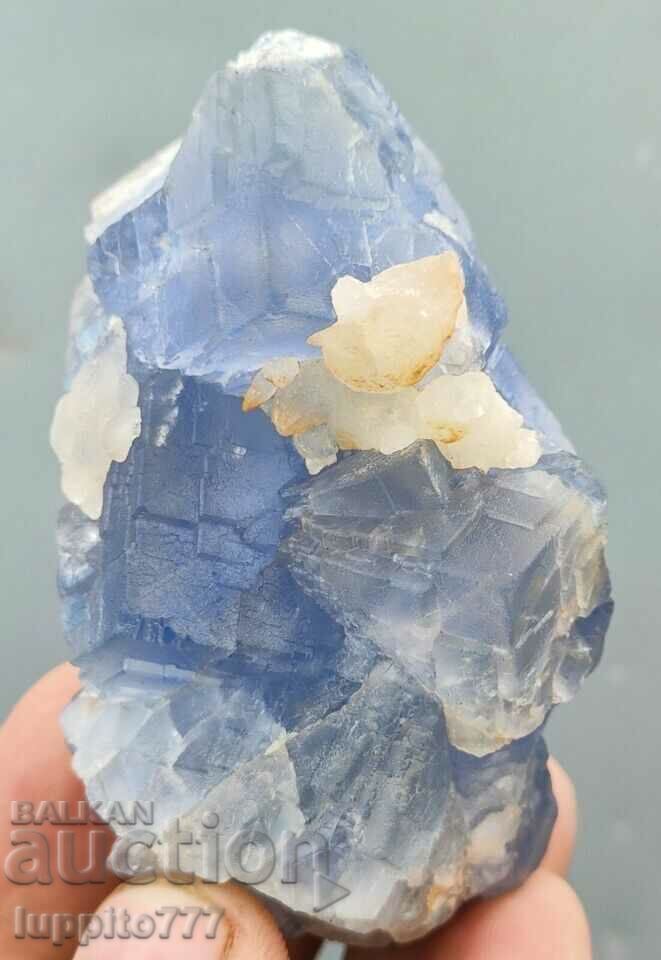 176 γραμμάρια φυσικού μπλε φθορίτη με ασβεστίτη σε μήτρα μοναδικό - 7