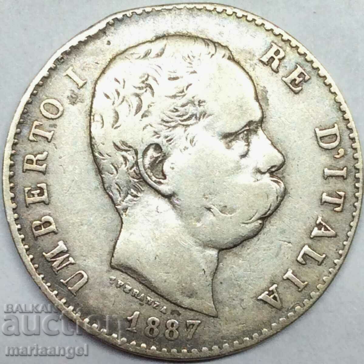 1 лира 1887 Италия Умберто I сребро