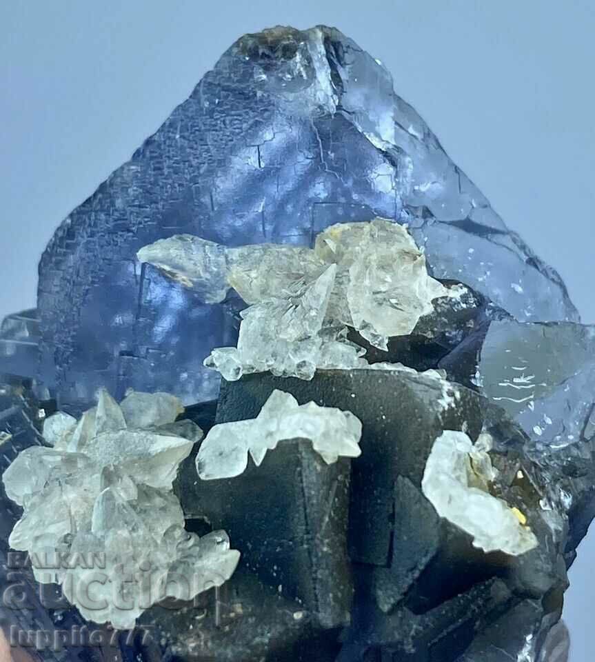 Licitație 69 de grame de fantomă de fluorit albastru natural pe matrice unică Licitație 69 de grame de fantomă de fluorit albastru natural pe matrice unică