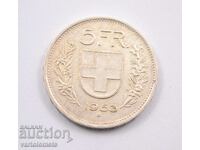 5 φράγκα 1953 - Ελβετία, ασήμι 0,835, 15 g, ø 31,45 χλστ.