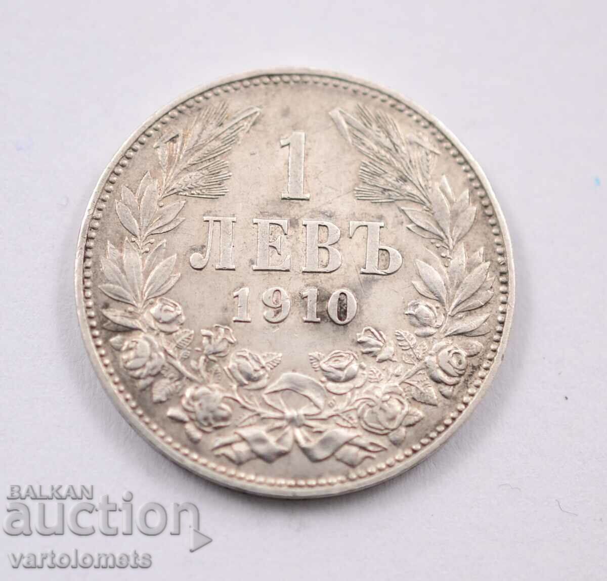 1 лев 1910 - България, Сребро 0.835, 5g, ø 23mm
