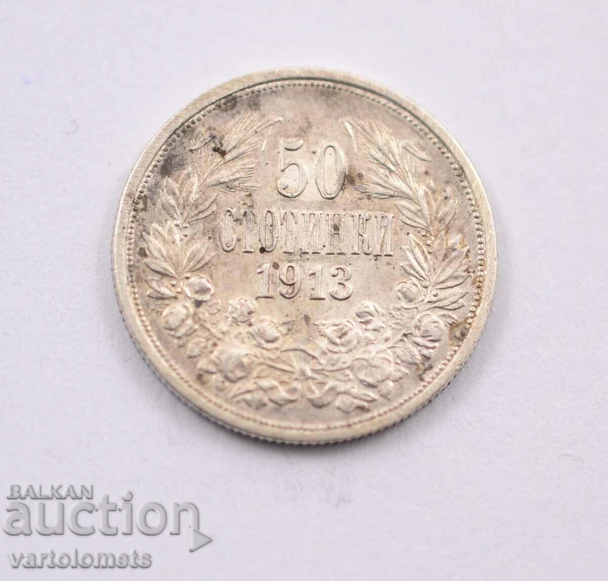 50 de cenți 1913 - Bulgaria Argint 0,835, 2,5g, ø 18mm