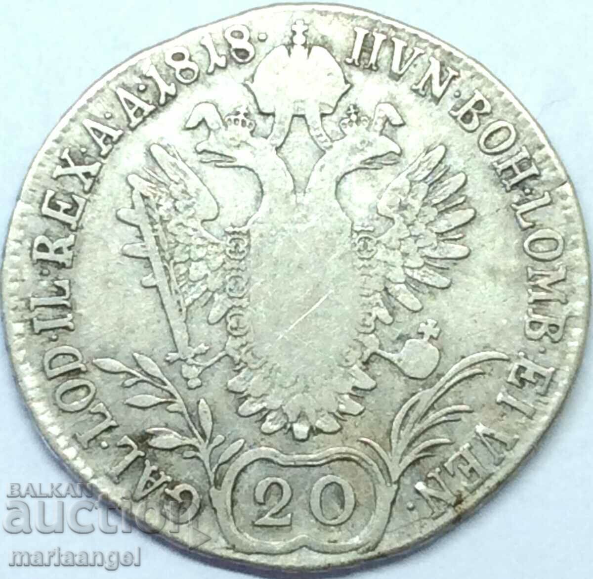 20 кройцера 1818 Австрия В - Кремнитц Унгария сребро