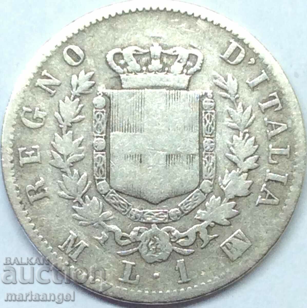 1 lira 1867 Italy M - Milan Victor Emmanuel silver