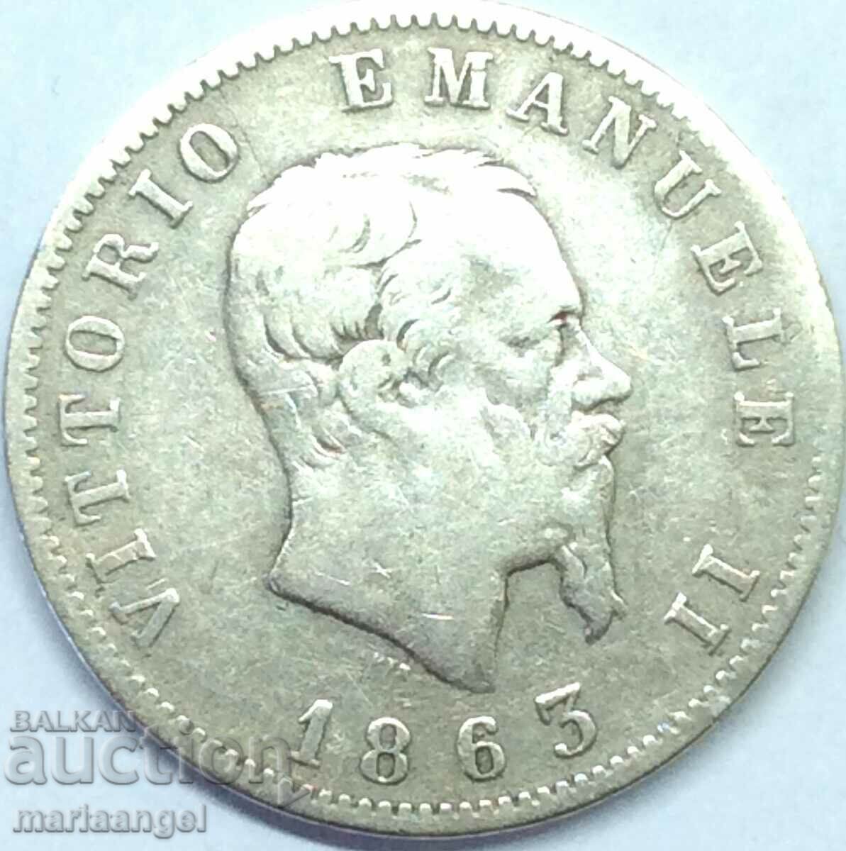 1 лира 1863 Италия Виктор Емануел сребро