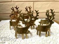 Beautiful brass deer napkin rings, 7 pcs