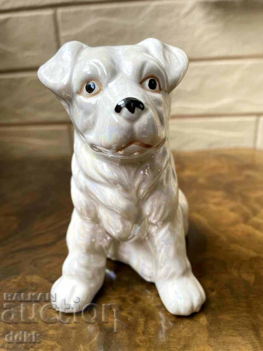 A lovely porcelain dog with mother-of-pearl effect
