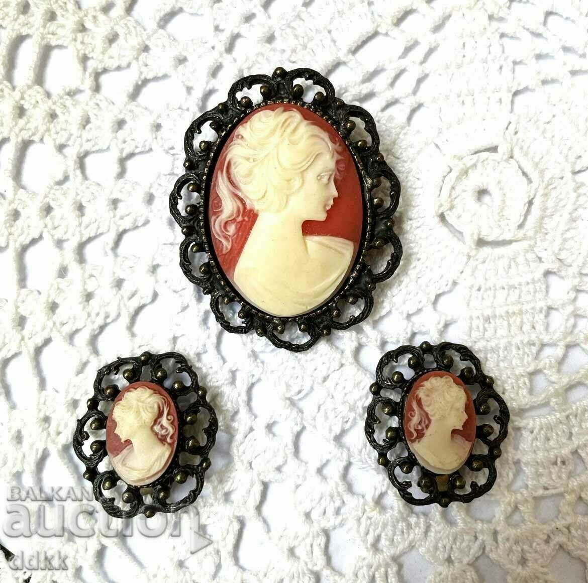 Lovely cameo jewelery - brooch and earrings bought from England