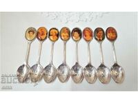 Beautiful silver plated spoons with the royal family, 8 pcs