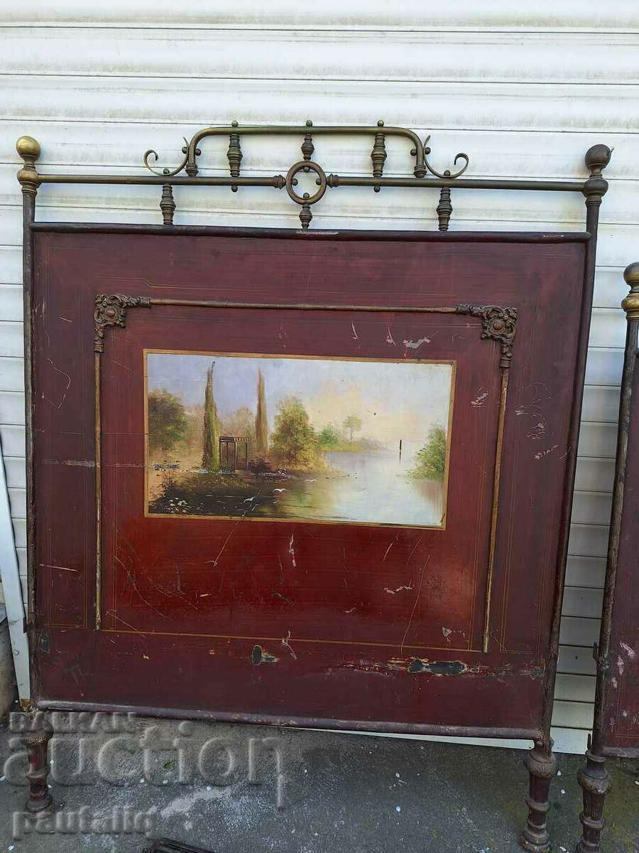 Auction OLD BED PAINTED BOARDS BRASS FITTINGS Auction OLD BED PAINTED BOARDS BRASS FITTINGS