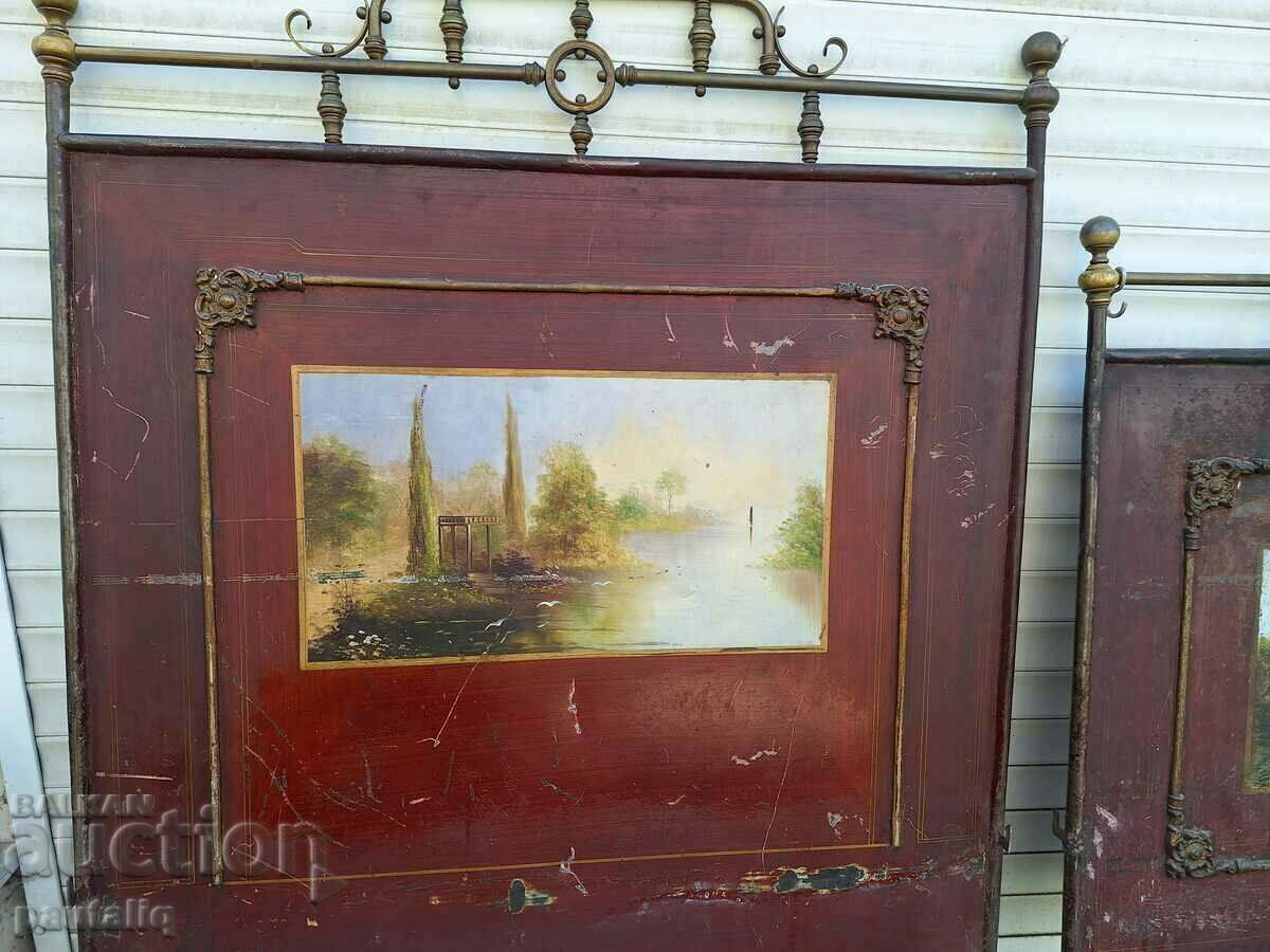 OLD BED PAINTED BOARDS BRASS FITTINGS - 7 OLD BED PAINTED BOARDS BRASS FITTINGS - 7