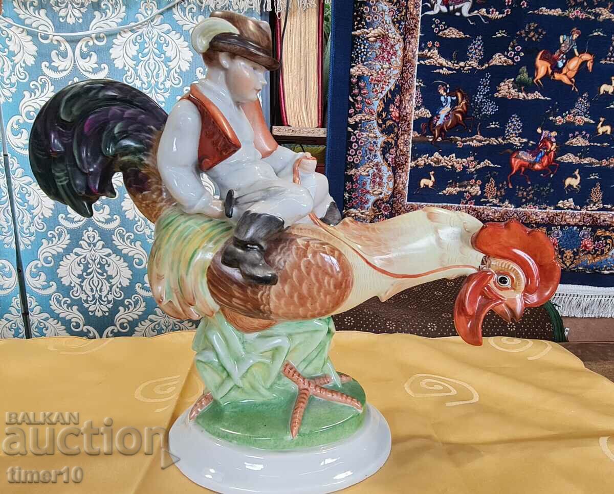 Herend Herend XXL porcelain figure boy riding a rooster