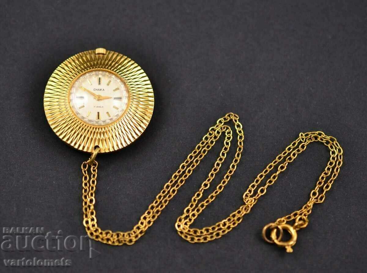 Women's watch, necklace CHAIKA USSR gold plating - works