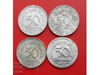 Germany-lot 4x50 pfennig 1920 A,1921 A,1921 F,1922 G